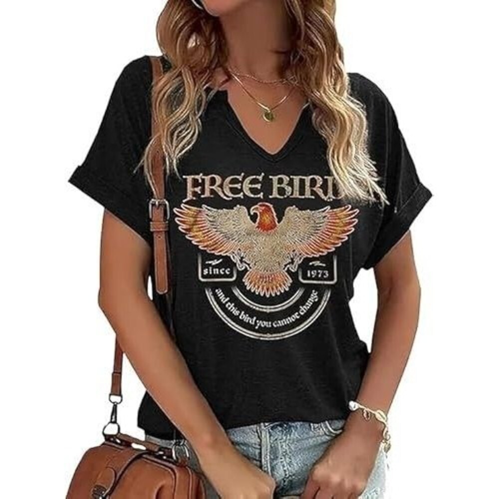 Women's Vintage Rock Band T-Shirts SMALL Black Retro Bird Eagle Graphic